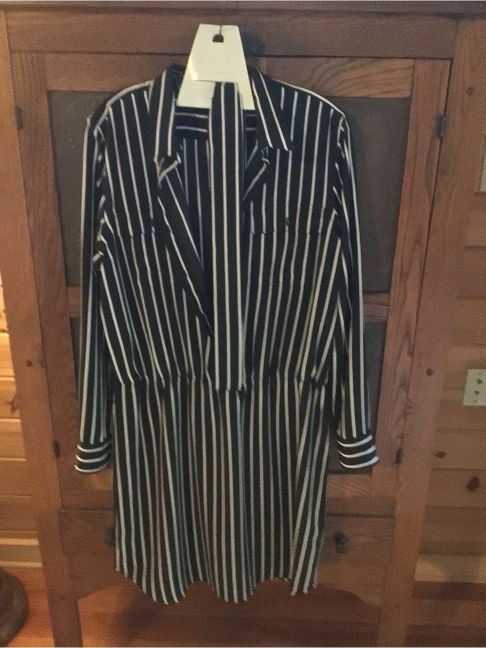 Ralph Lauren Black and White Striped Long-Sleeve Shirt Dress with belt